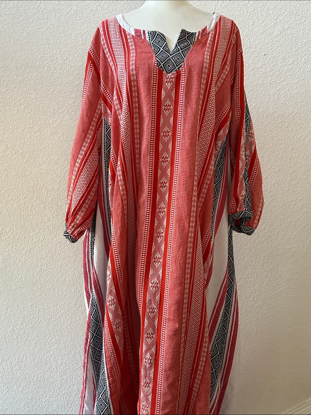 Ulla Popken caftan 28/30 4X Woven Cotton 3/4 sleeve Southwestern vibes Red EUC